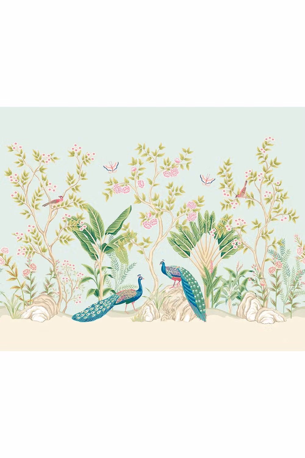 Origin Murals Peacock Garden Floral Wall Mural in Light Blue and Multicolour, W: 350 cm, H: 280 cm – 2