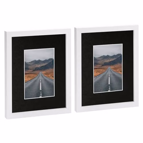 Nicola Spring Pack of 2 White Rectangular Photo Frames with Black Mounts and Glass Aperture – 1