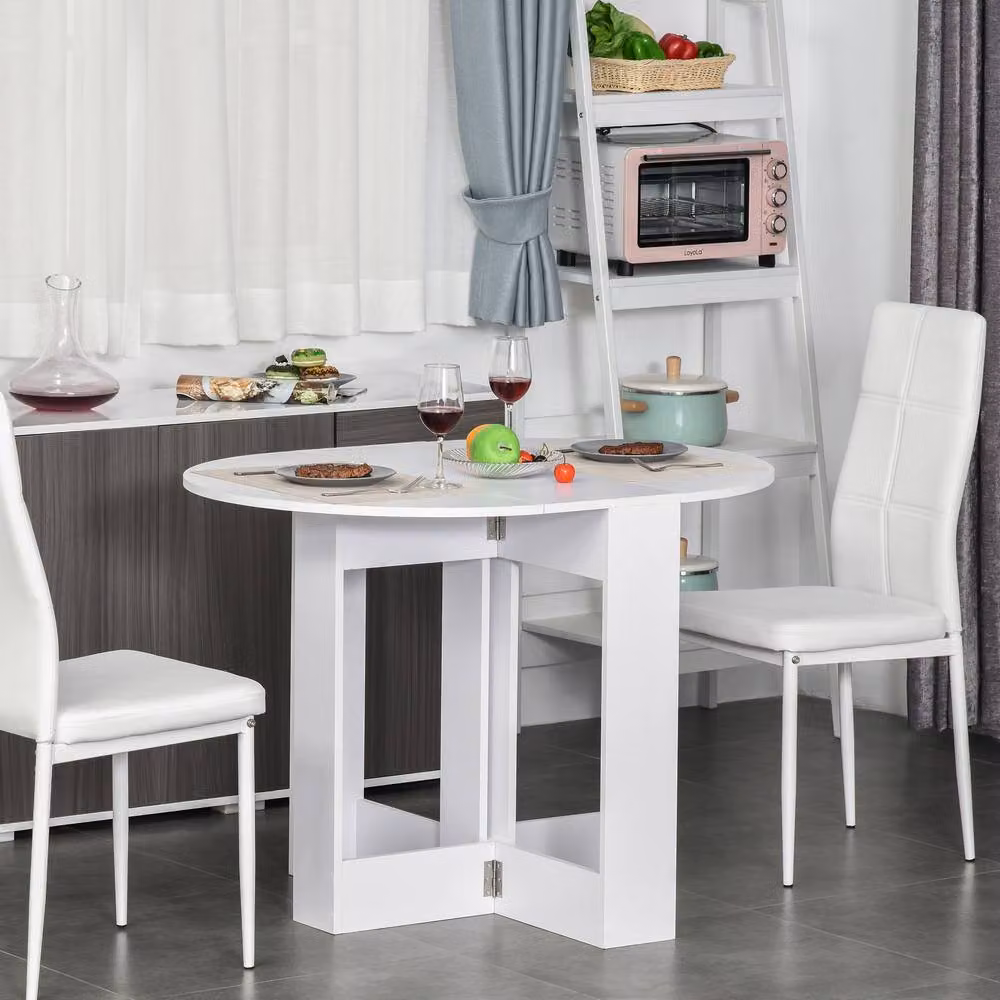 STILVORA Modern Round Drop Leaf Dining Table in White Matt MDF – 3