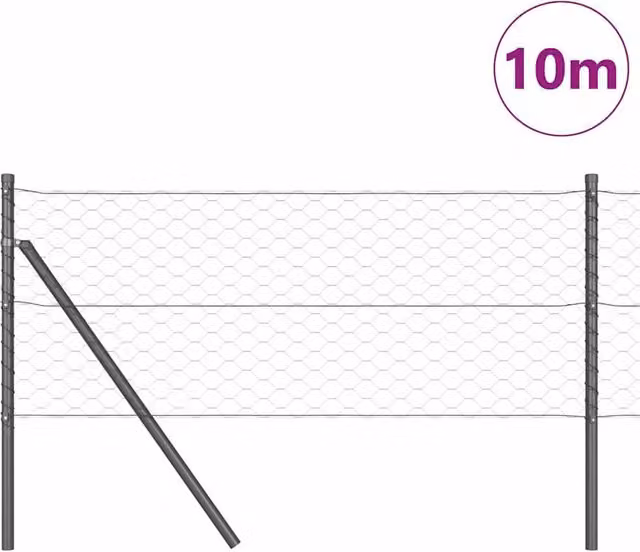 Berkfield Home Grey Powder-Coated Steel Hexagon Fence, W: 0.6 m, L: 10 m – 1