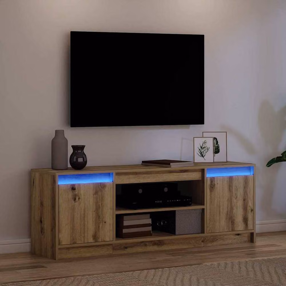 Berkfield Home Modern TV Cabinet with LED in Artisan Oak, Brown, W/D/H: 139.5 x 34 x 50 cm – 5