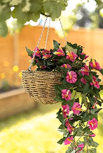 Garden Mile Artificial Trailing Faux Floral Hanging Basket with Purple and Pink Flowers and Leaves – 3