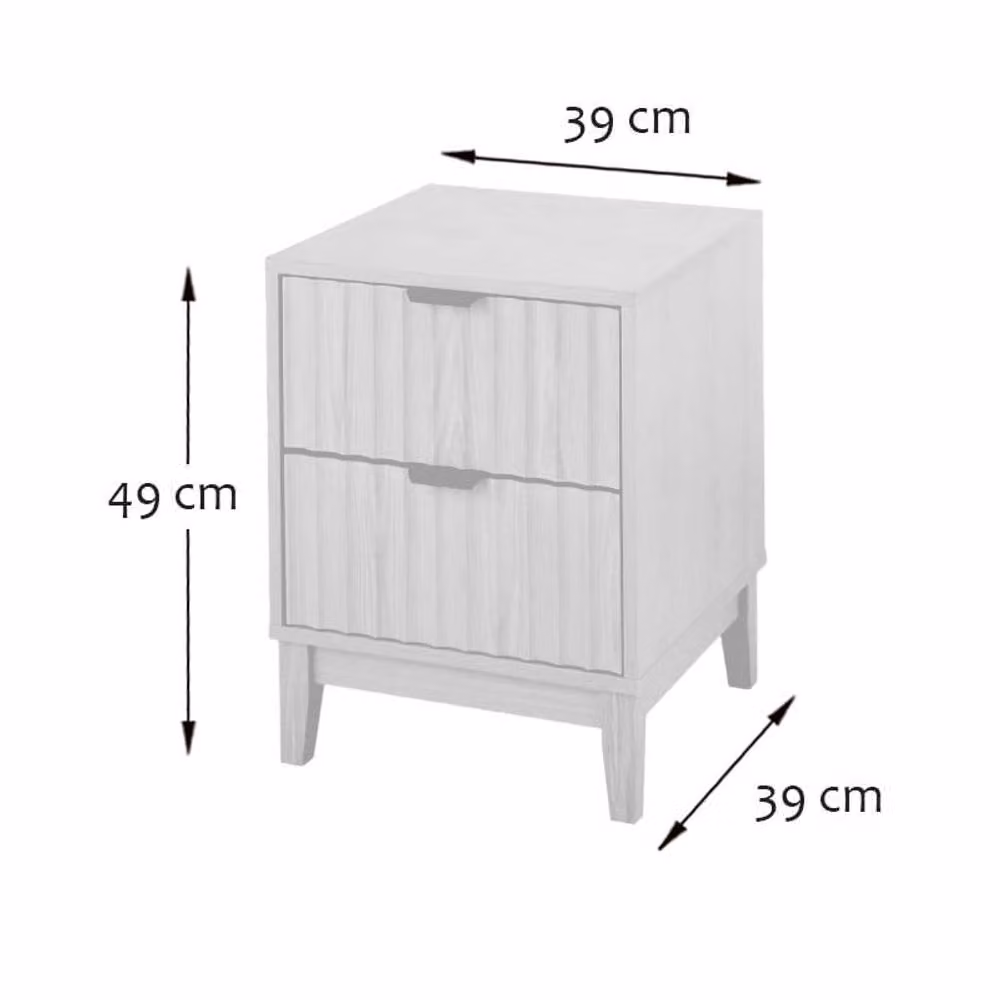 CALICOSY Bologna Bedside Table with 2 Drawers and Wave-Effect Fronts, Light Brown, H: 52 cm, W: 40 cm, D: 40 cm – 3