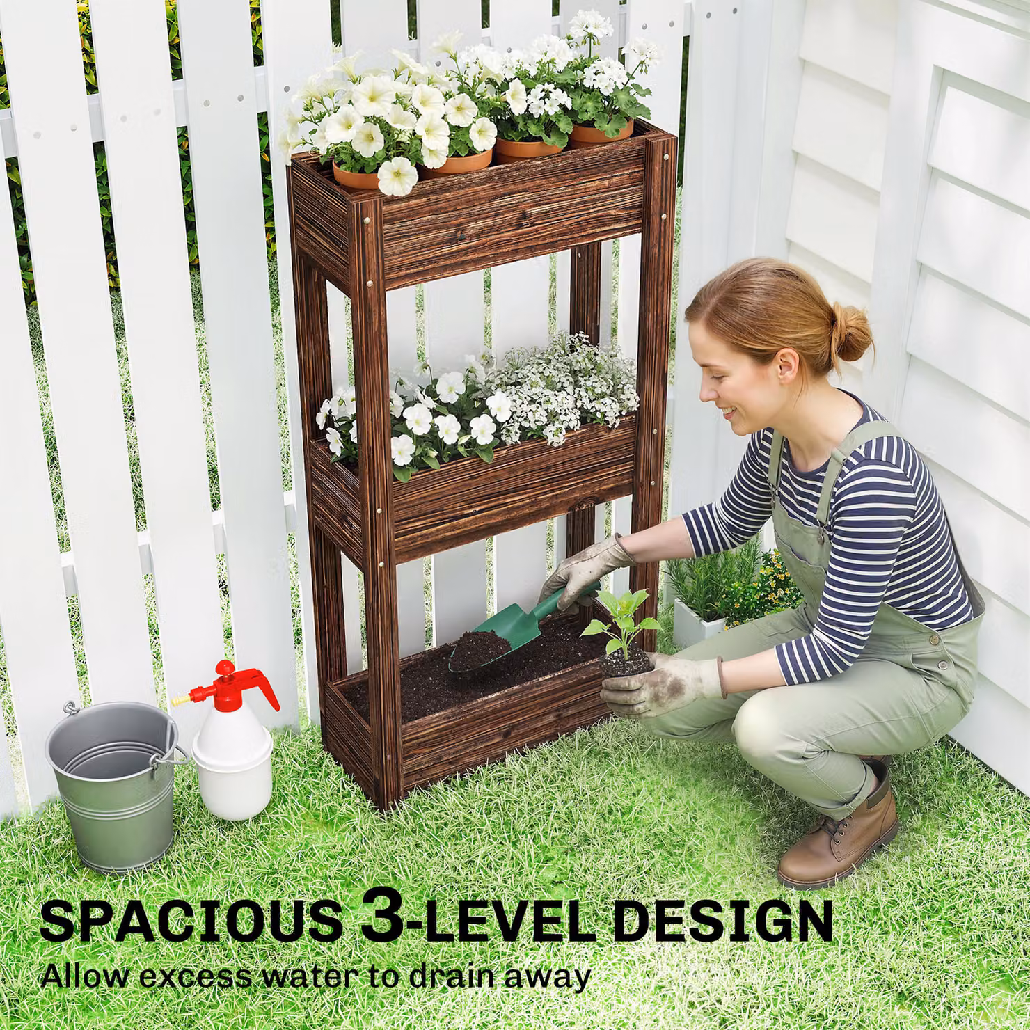 Outsunny 3-Tier Wooden Raised Planter in Brown, W/D/H: 120 x 60 x 25 cm – 4