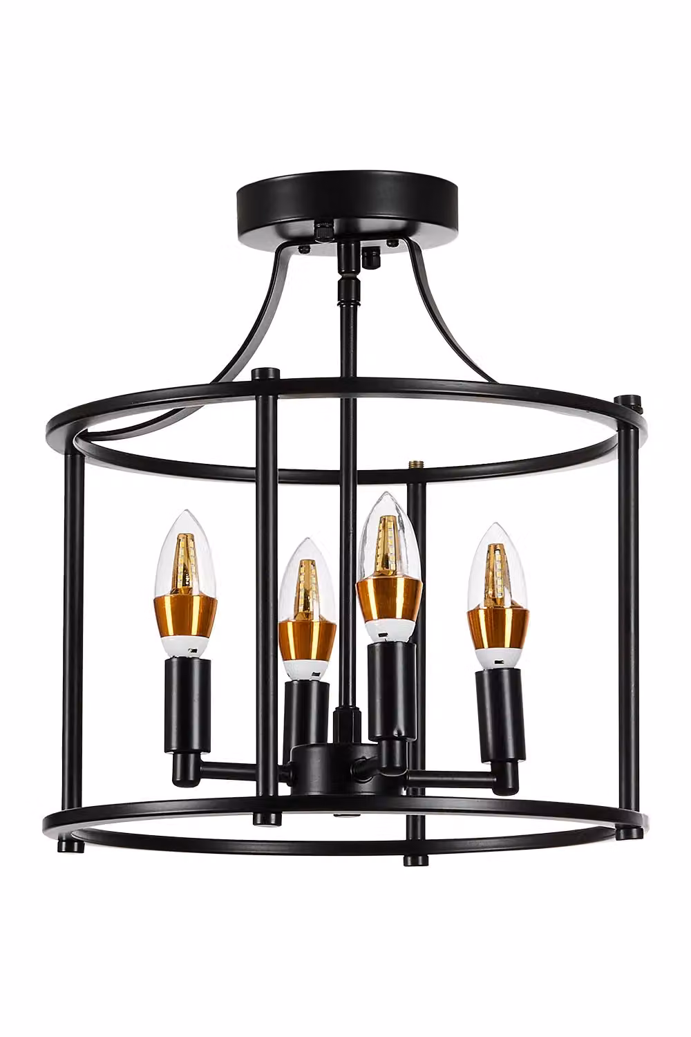 Living and Home Black Metal Industrial Cage Cylinder Ceiling Light – 3