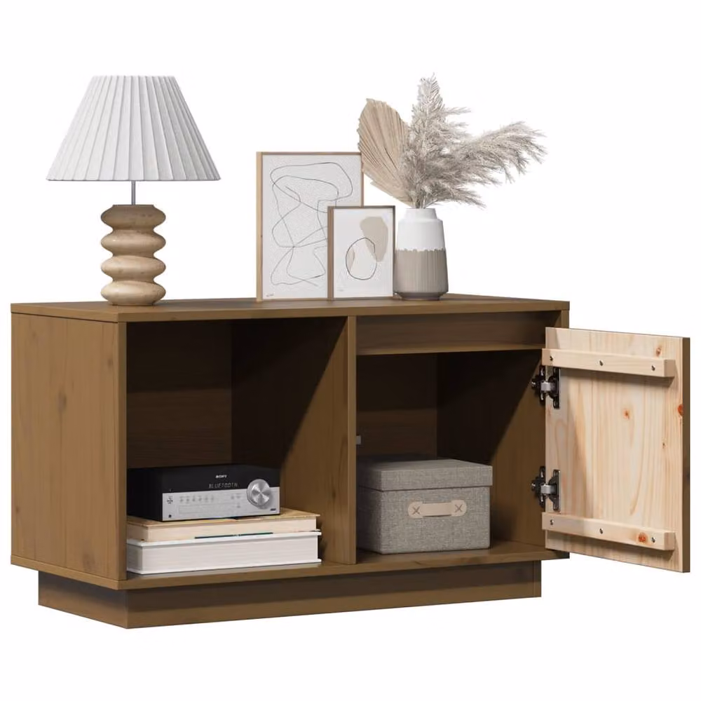 Berkfield Home Rustic Solid Wood Pine TV Cabinet in Honey Brown, W/D/H: 74 x 35 x 44 cm – 3