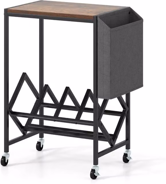 VOGREX Brown Metal Rolling Turntable Stand with Vinyl Storage – 1