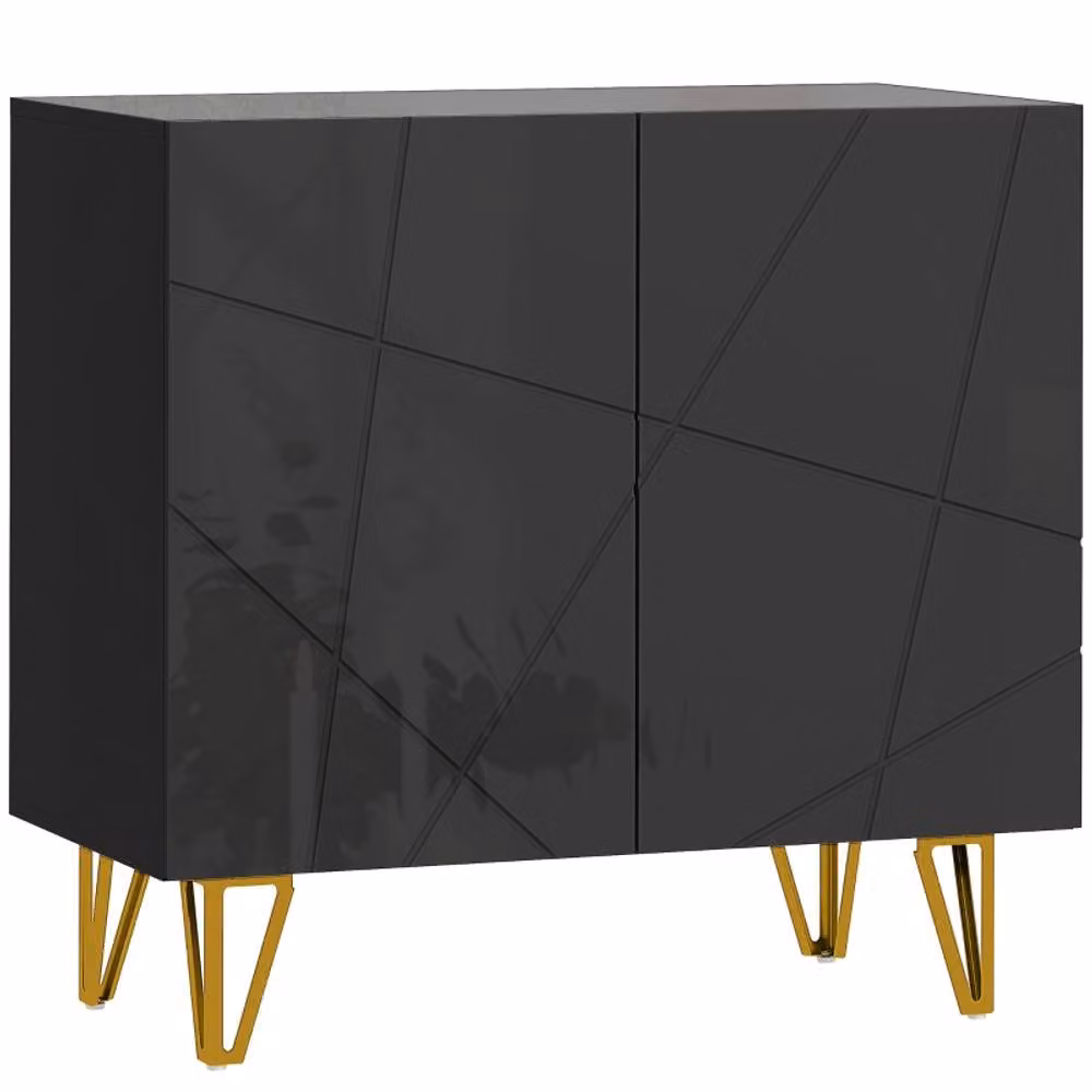 STILVORA Modern Glossy Black and Gold Sideboard with Adjustable Shelf, Width: 80 cm – 2
