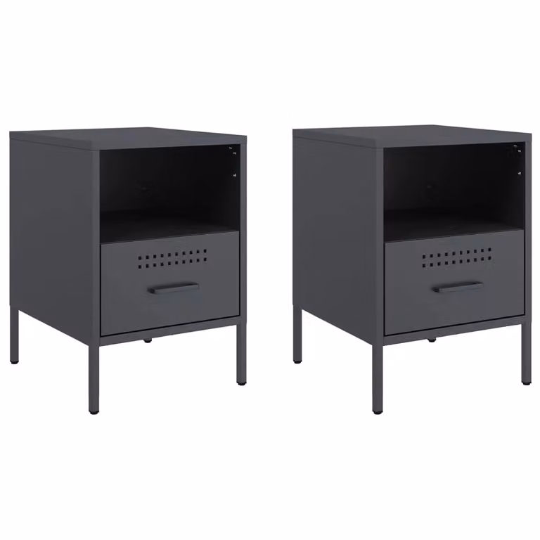 Berkfield Home Set of 2 Anthracite and Black Steel Bedside Cabinets, W/D/H: 36 x 39 x 50.5 cm