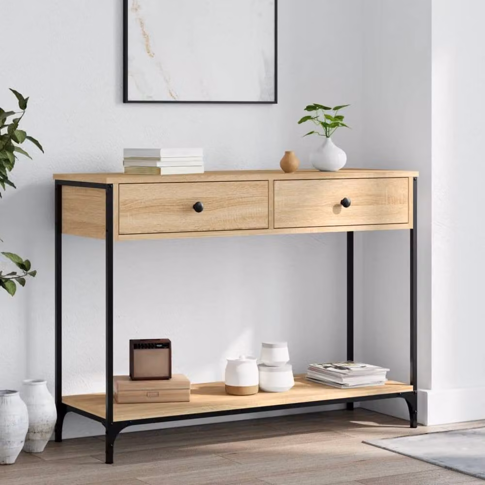 Berkfield Home Sonoma Oak Decorative Console Table in Light Tan, W/D/H: 100 x 34.5 x 75 cm – 1