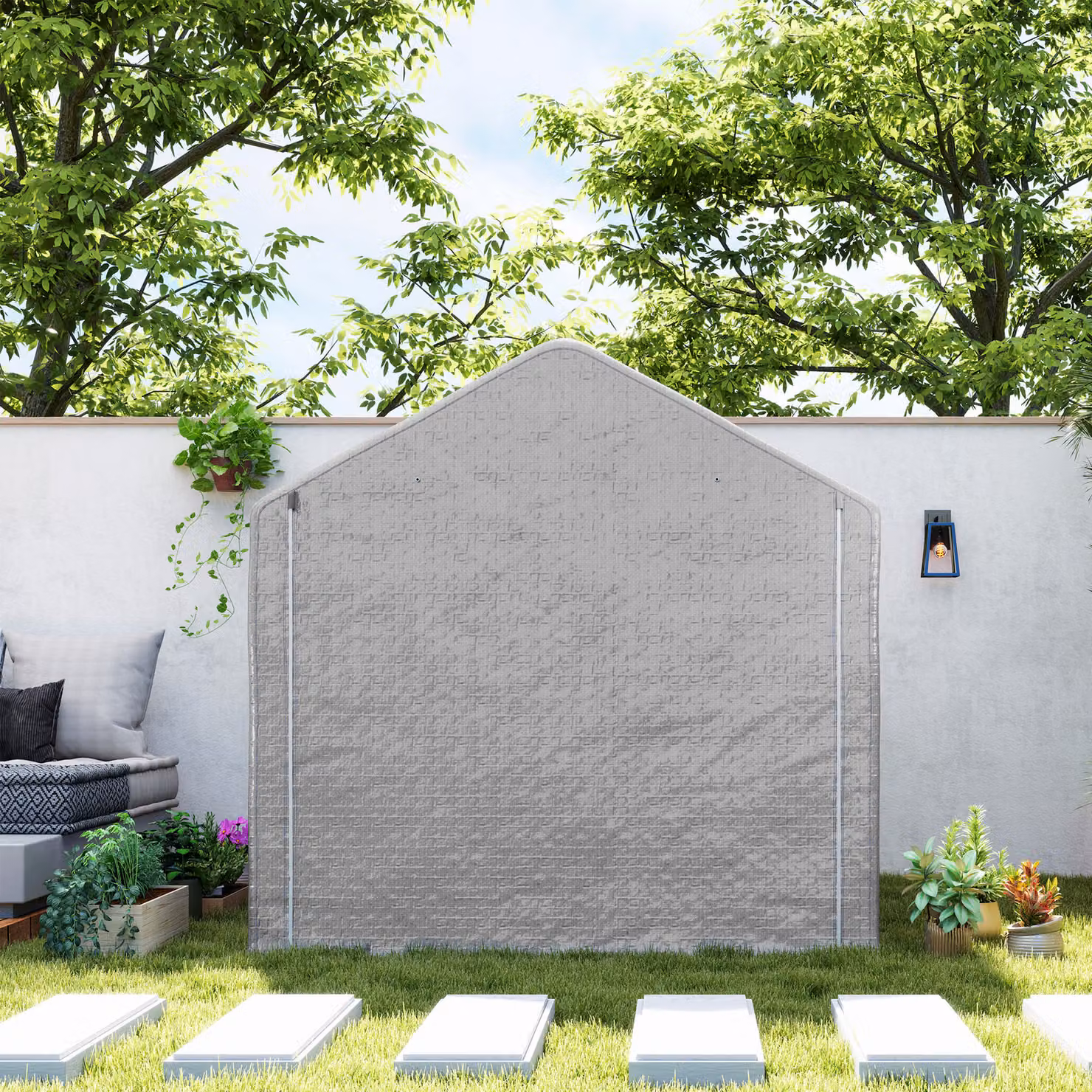Outsunny Grey Garden Fabric Storage Tent with Single Door and Gable Roof, W: 200 cm, D: 200 cm, H: 200 cm – 6