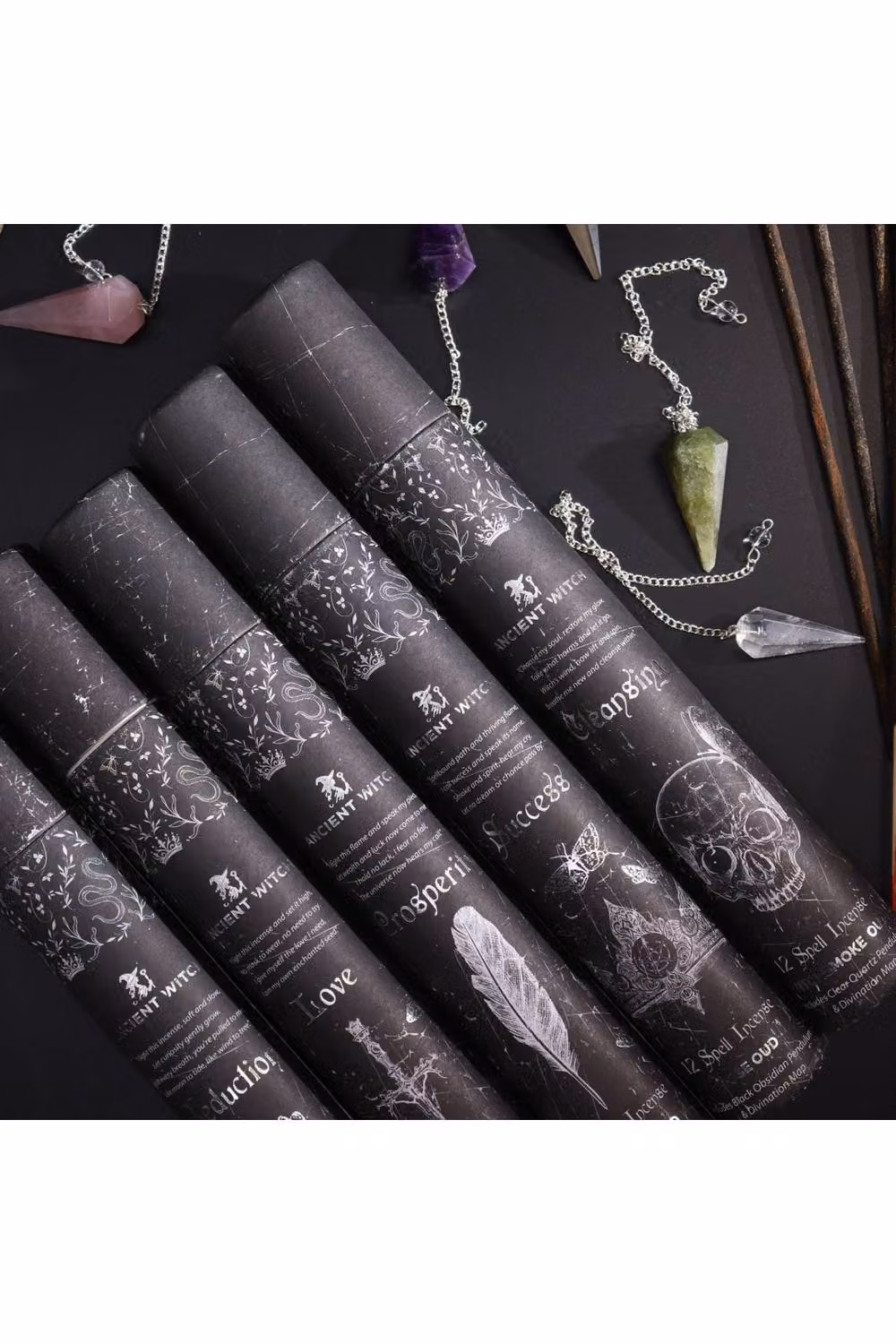 KDMD Ancient Witch Seduction Woody Incense Sticks with Amethyst Pendulum in Black – 3