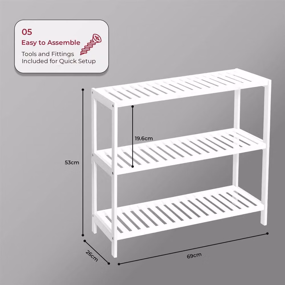 EONLION 3 Tier Bamboo Shoe Rack with White Shelves and White Frame – 2