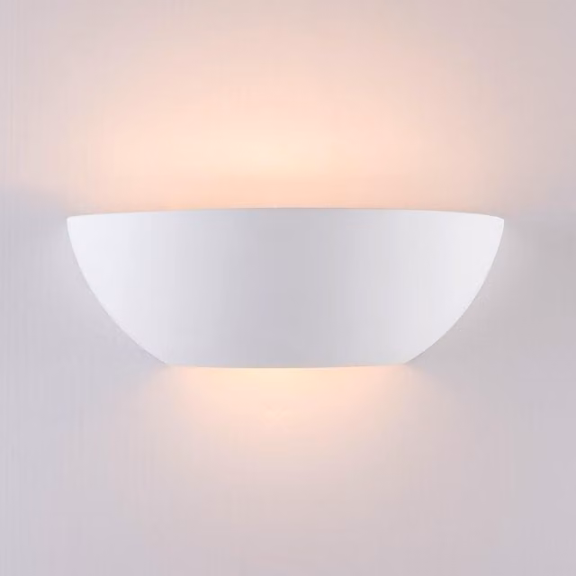 Harper Living Ceramic Up & Down Wall Light with White Open Semi-Circle Shade, Length: 30 cm