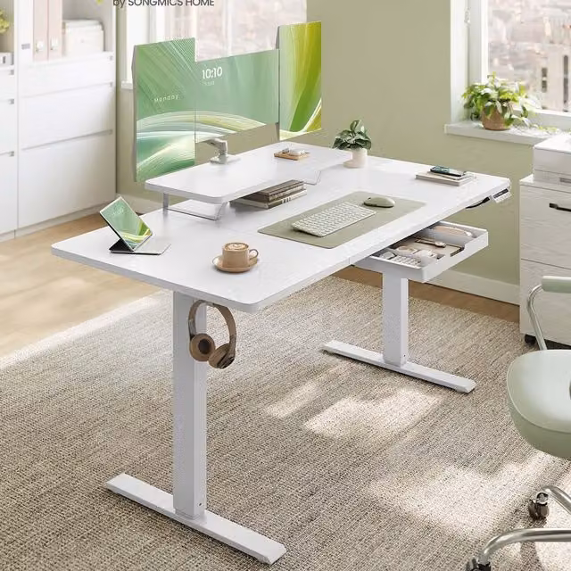 VASAGLE Height Adjustable Electric Standing Desk in White and Brown