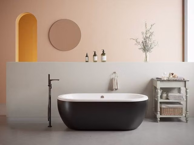 Vente-unique Oval Freestanding Acrylic Bathtub in Black, W/D/H: 170 x 80 x 58 cm