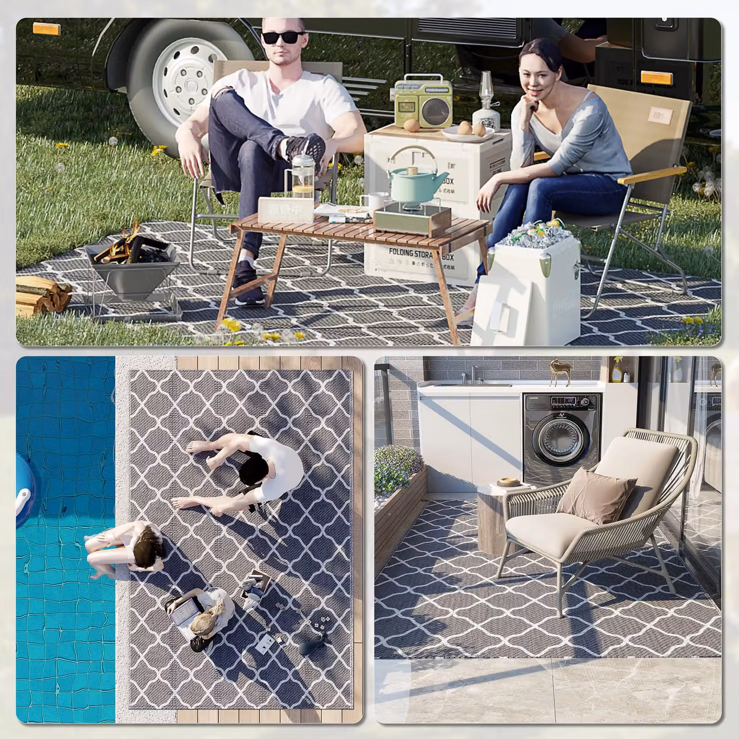 Outsunny Reversible Waterproof Outdoor Garden Rug in Grey, W/D/H: 182 x 180 x 274 cm – 4