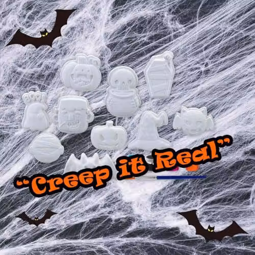 VFM e-Store Halloween Decorations Craft Kit with 10 Designs, 6 Paints and Brush in White – 6