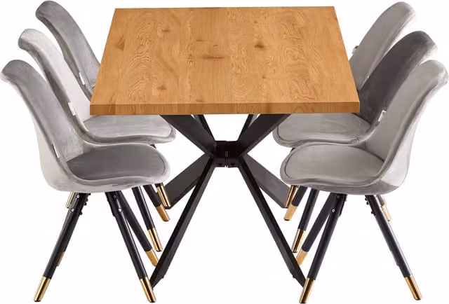 Life Interiors Sofia Duke LUX Dining Set with Rectangular Table and 6 Grey and Gold Chairs