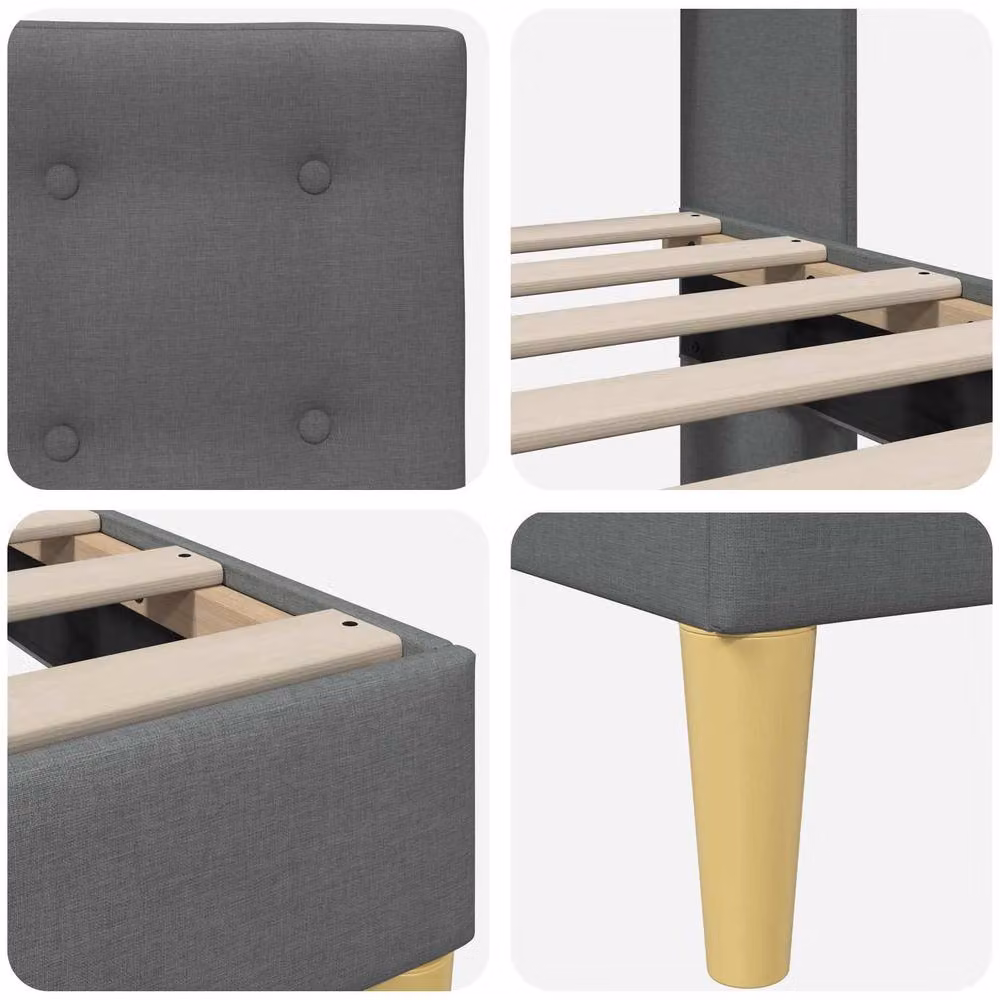 Berkfield Home Modern Upholstered Bed Frame with Headboard in Grey, W: 180 cm, D: 200 cm, H: 96 cm – 3