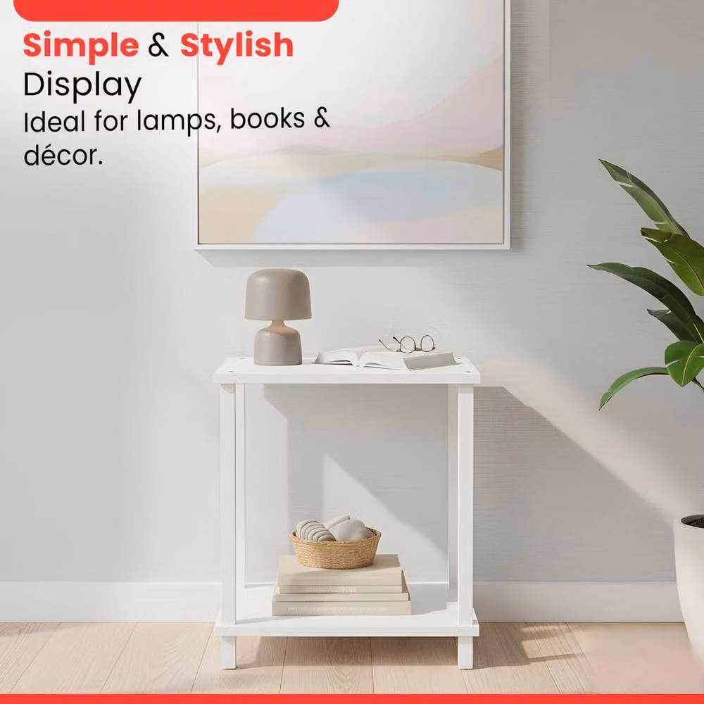 KORVIXA White Minimalist Square Side Table, Coffee Table or Bedside Table, W/D/H: 40 x 30 x 48 cm – 4