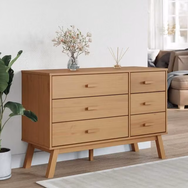 Berkfield Home Beautiful Olden Drawer Cabinet in Brown Solid Wood Pine, W/D/H: 73.5 x 42 x 111 cm – 1
