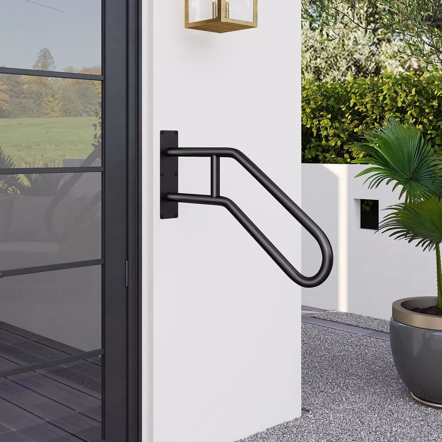 Gymax U-Shape Steel Outdoor Step Handrail in Matt Black – 3