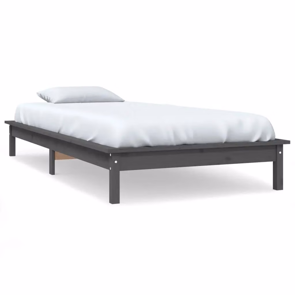 Berkfield Home Single Bed Frame in Grey Solid Pine W/D/H: 90 x 190 cm – 2