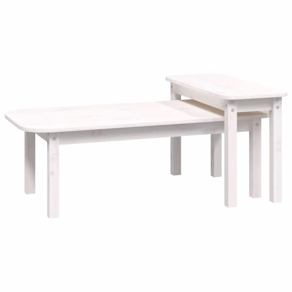 Berkfield Home Beautiful 2 Piece White Solid Pine Wood Coffee Table Set with Nested Tops – 2