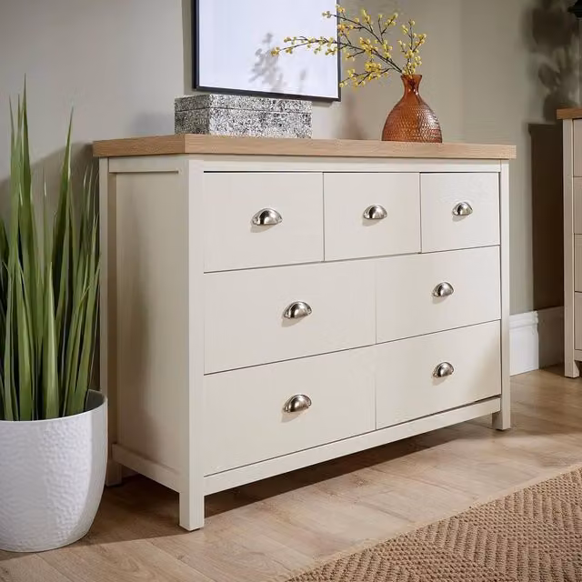 Home Source Avon 7 Drawer Chest Bedroom Storage Unit in Off-White