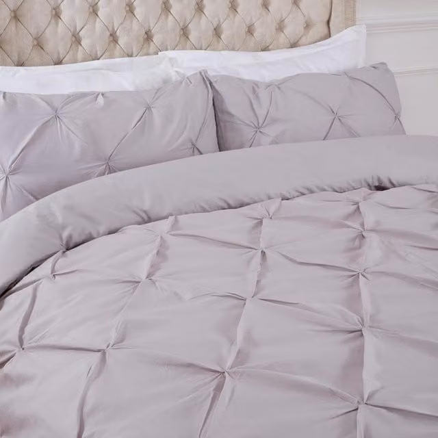 Highams Diamond Pintuck Duvet Set and Pillowcase in Silver, W: 180 cm x L: 200 cm