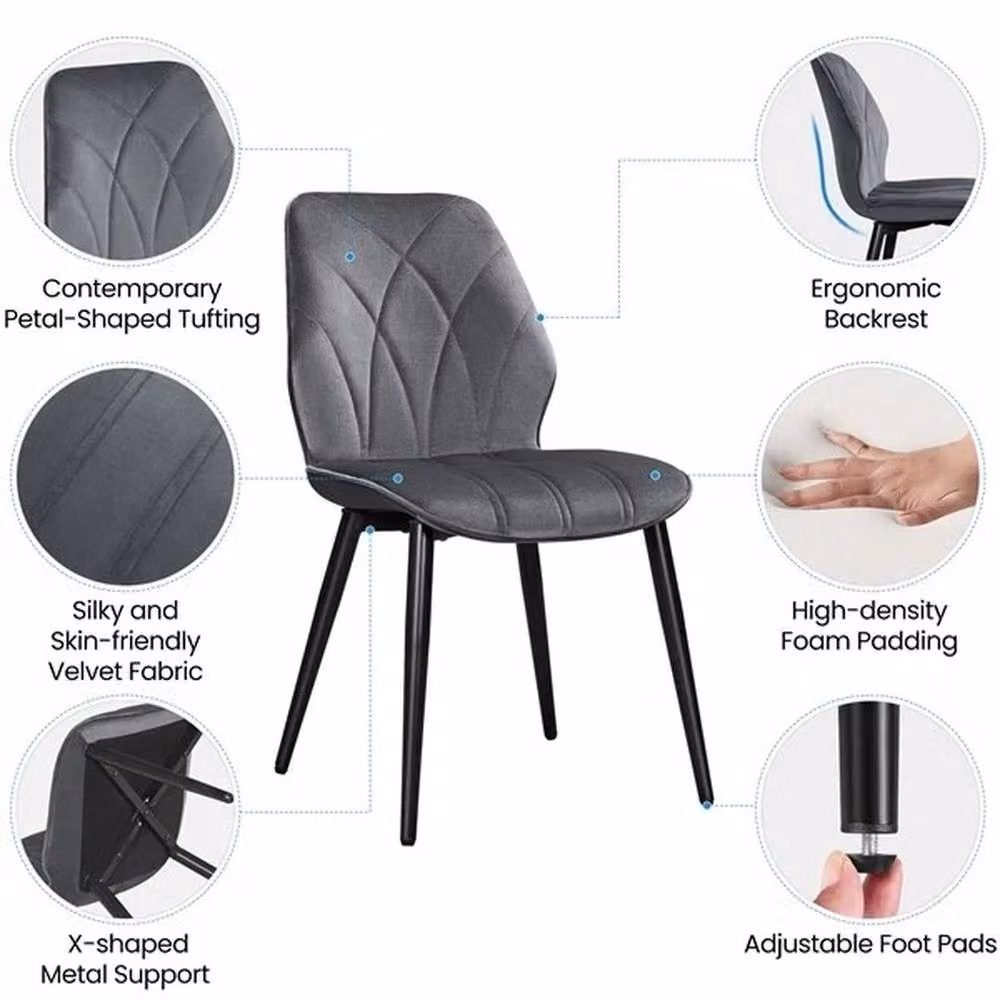 KORVIXA Set of 2 Modern Grey Velvet Dining Chairs – 3