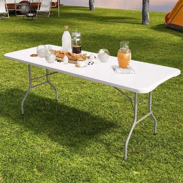 Nordara White Heavy Duty Plastic and Metal Folding Table for Garden and Kitchen, W: 160 cm, D: 45 cm, H: 45 cm – 1