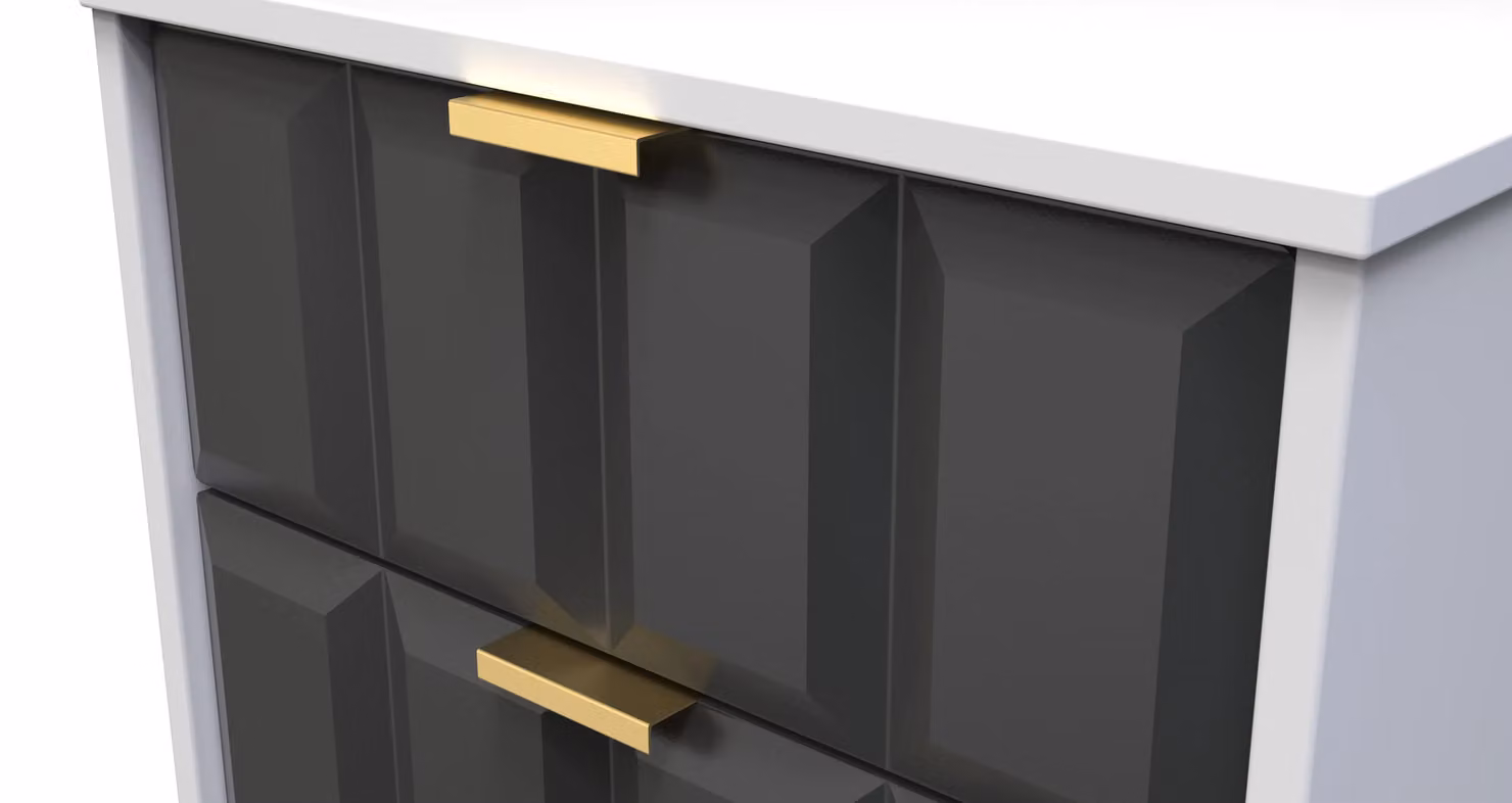 2 U Metro Ready Assembled 5 Drawer Tall Bedside Cabinet in Dark Grey and Gold – 3