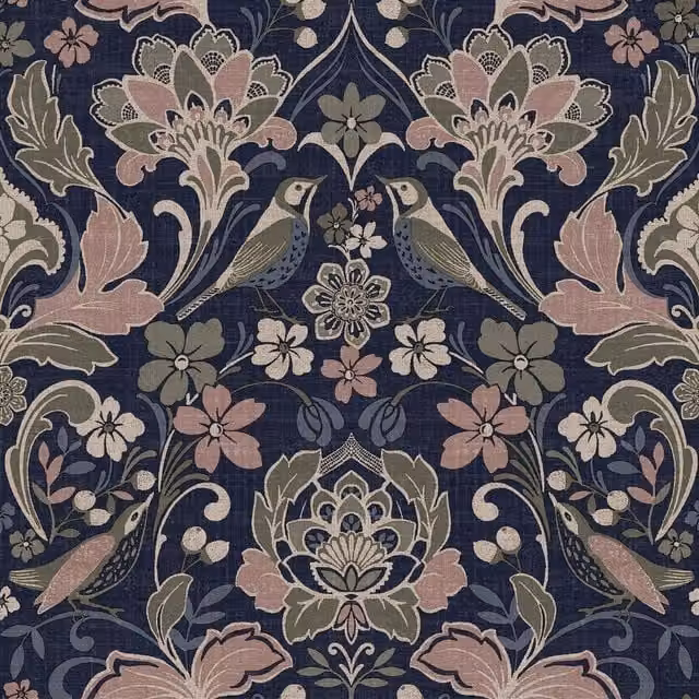 World of Wallpaper Classic Botanical Floral Wallpaper in Blue and Beige
