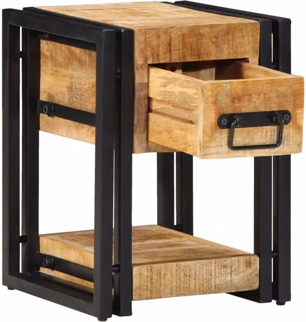 Berkfield Home Set of 2 Modern Nightstands in Brown Solid Mango Wood, W/D/H: 40 x 40 x 40 cm – 1