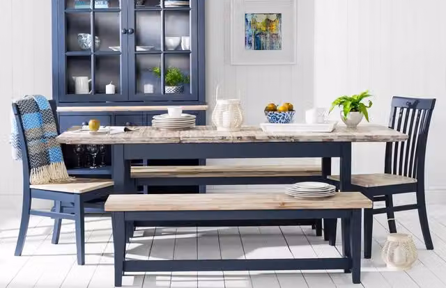 Statement Furniture Florence Rectangle Extendable Kitchen Dining Table in Blue, W/D/H: 140 x 74 x 74 cm