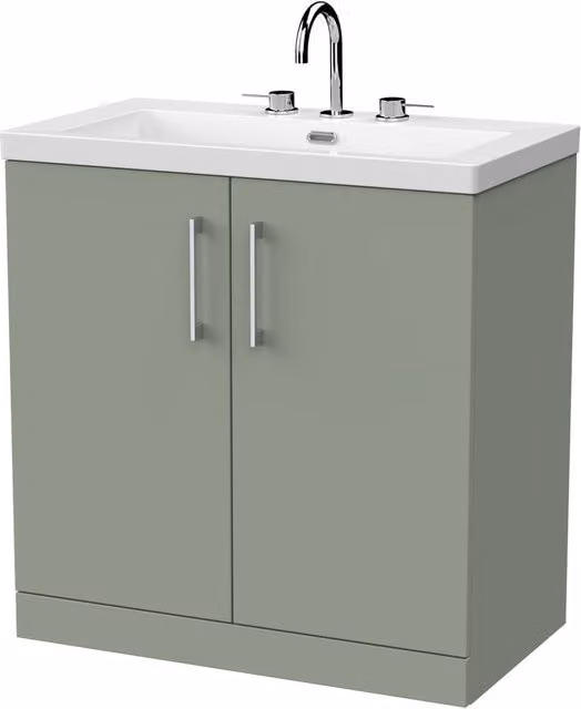 Balterley Pershall 2 Door Vanity Unit and 3TH Fireclay Basin in Reed Green, Width: 80 cm – 1