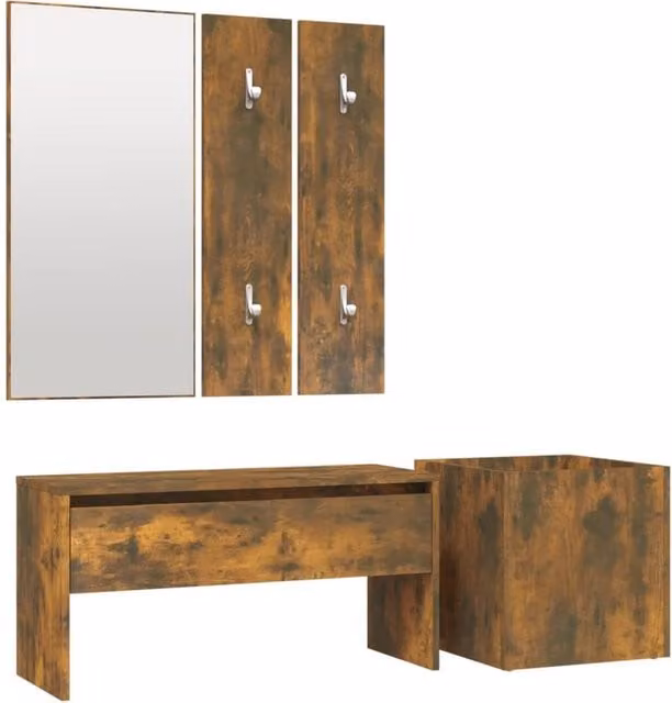 Berkfield Home Hallway Furniture Set in Smoked Oak Brown, including Bench, Mirror and Wall Rack