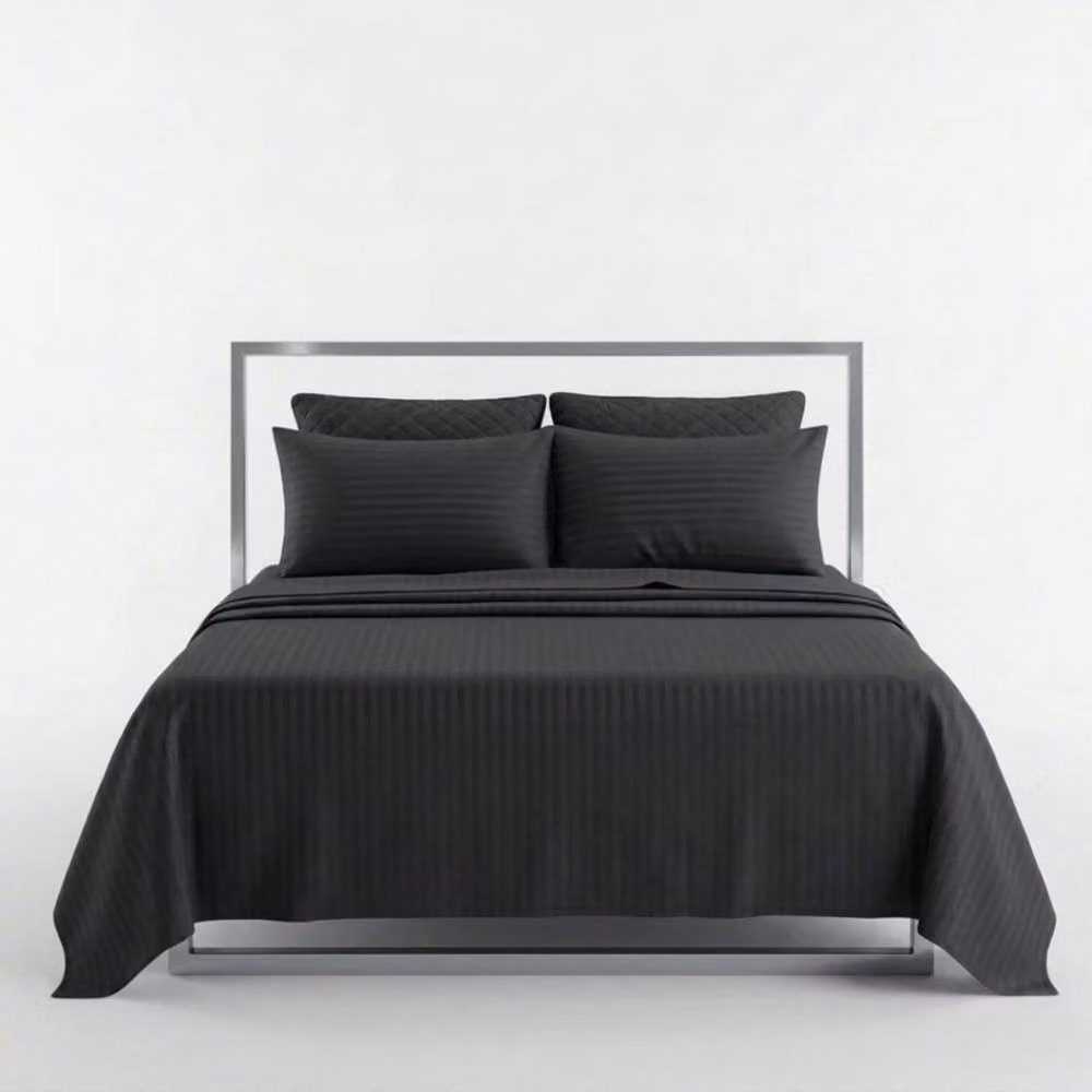 Snug City Luxury Satin Stripe T250 Cotton Rich Soft Flat Sheet Bed Linen in Black, Size: 200 x 200 cm – 2