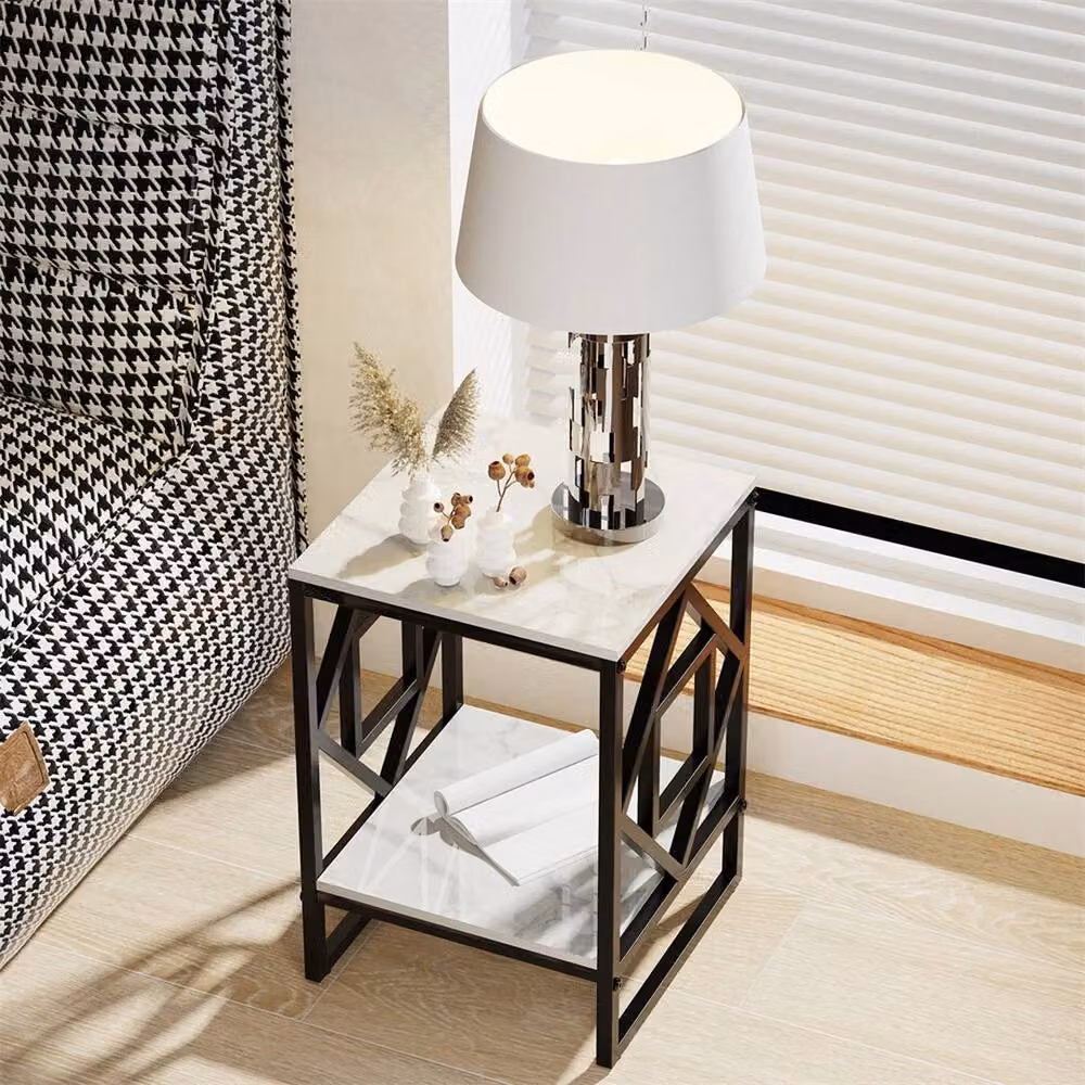 ERGOVEXA Modern Square Ceramic Side Table with X-Frame Metal Base in Black, White or Multicolour – 4