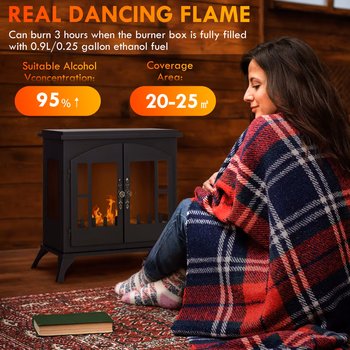 HOMCOM Black Freestanding Ethanol Bioethanol Fireplace with 0.9L Tank – 3