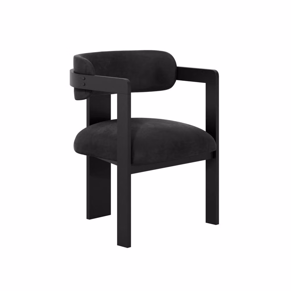 Wyld Haus Thurles Black Velvet Upholstered Dining Chair with Armrests – 2