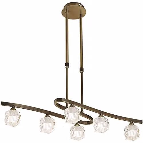 Mantra Iluminación Ice Pendant 6 Light Semi Flush Convertible Ceiling Light in Antique Brass with Transparent Glass