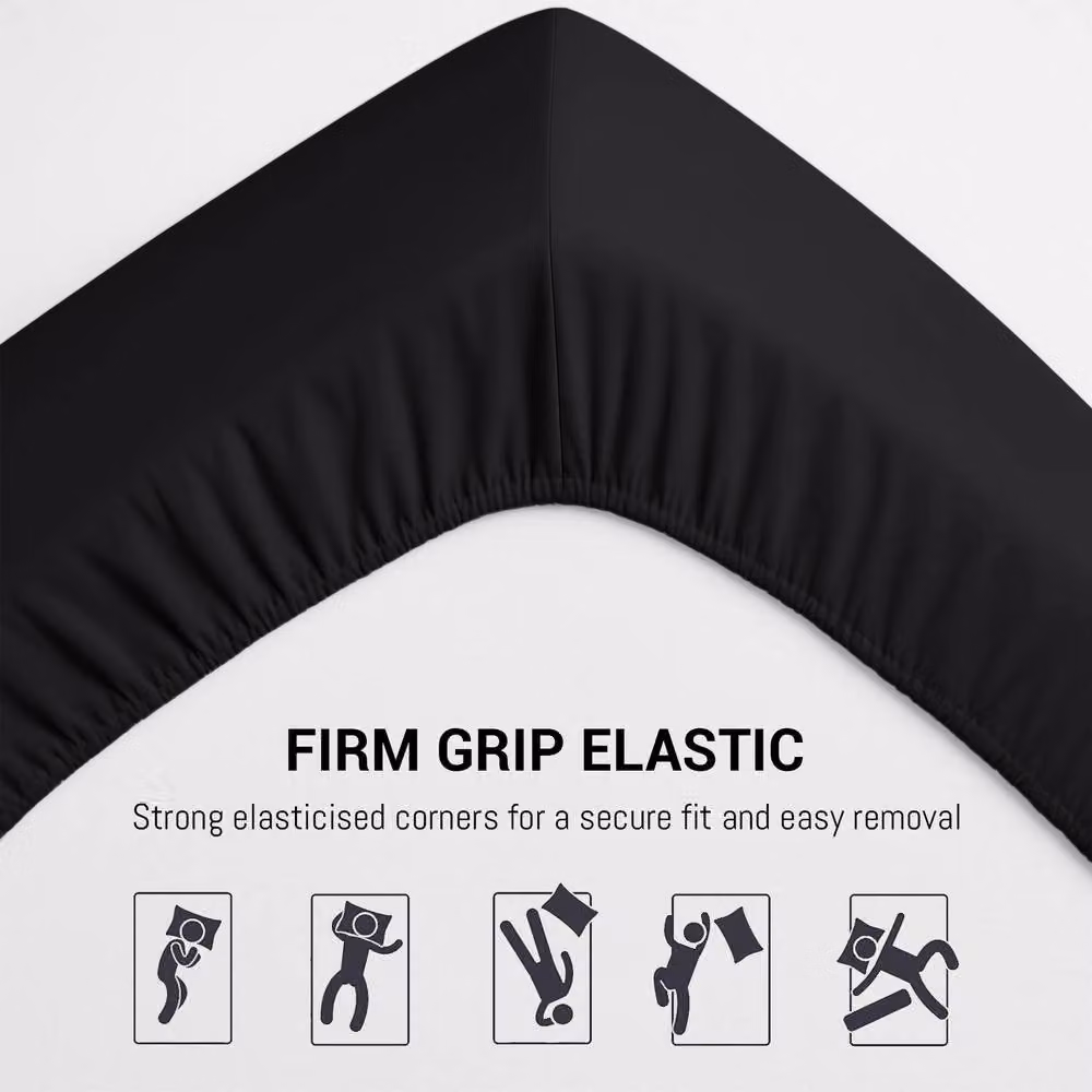 Pamposh 400 Thread Count Egyptian Cotton King Size Fitted Sheets in Black, 180 x 200 cm with 35 cm Extra Deep Pocket – 8