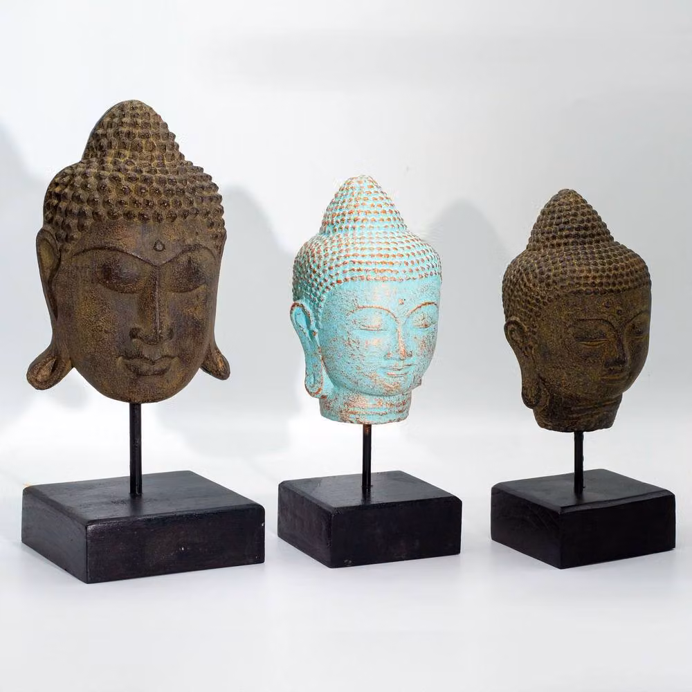 Serenityy Stillness Buddha Head on Stand in Light Green Metal – 3