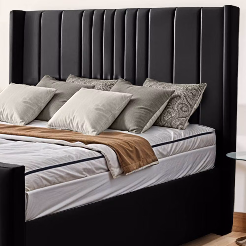 Fimous Balmoral Wingback Ottoman Gas Lift Upholstered Bed with 48 inch Headboard in Black, Single, W/D/H: 90 x 190 cm – 2