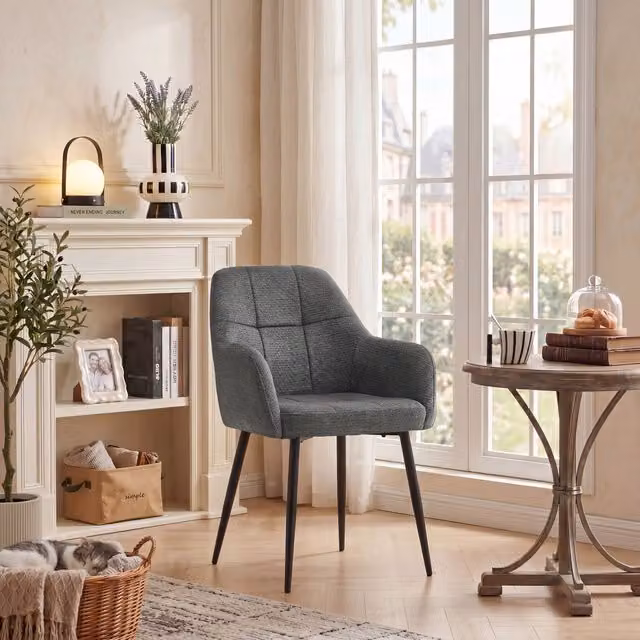 SONARA Modern Single Dining Chair in Grey Chenille Fabric – 1