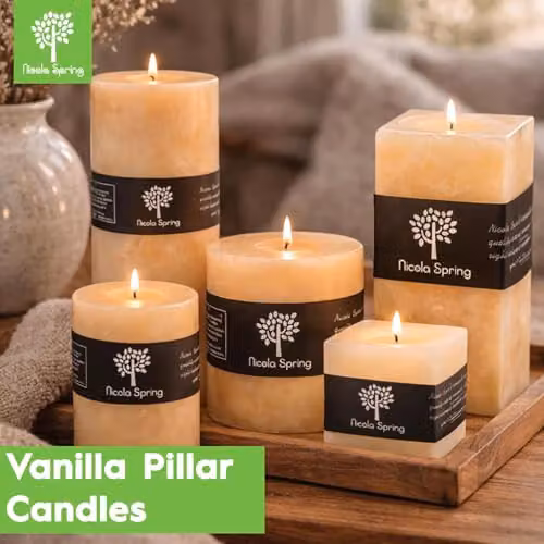 Nicola Spring Beige Pillar Candles for Tabletop Decor – 2