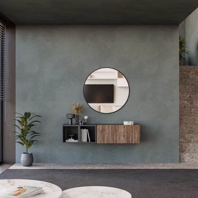 Decorotika Palermo Wall Mounted Entertainment Center in Black and Alina Pattern